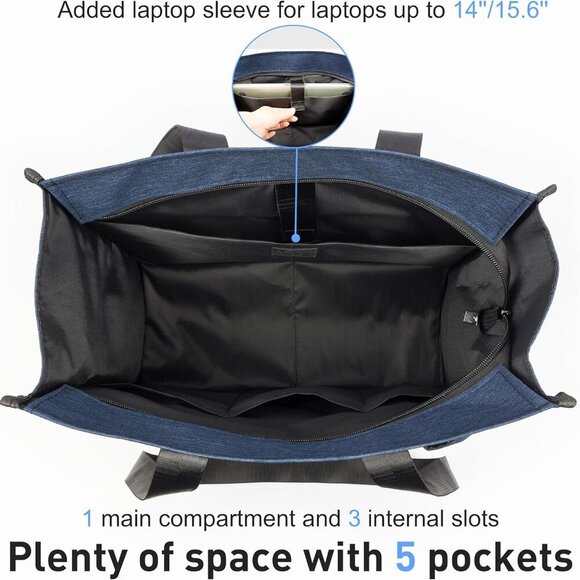 Large Nylon Tote Bag with Compartments Adjustable Strap Water Resistant - Picture 6 of 7